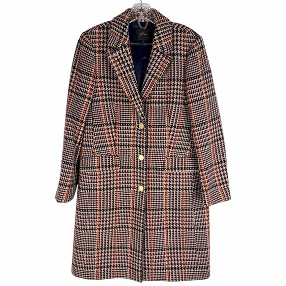 J Crew Wool Blend Single Breasted Topcoat Cabernet Plaid Size 6 - Picture 4 of 12